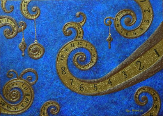 The Illusion of Time - abstract fantasy, steampunk painting; home, office decor; gift idea