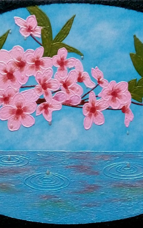 Sakura Soul - pink cherry blossom; large semi abstract painting by Liza Wheeler