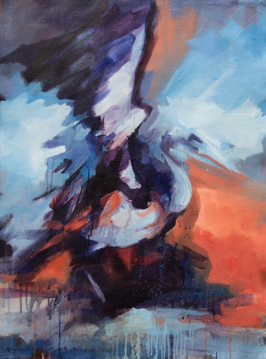 Expressive Animal Oil Painting By Zil Hoque, 22 X 30", Adjutant 775 Plate 9, Original Artwork