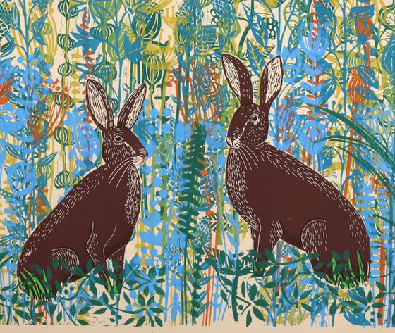 Hares in Meadow