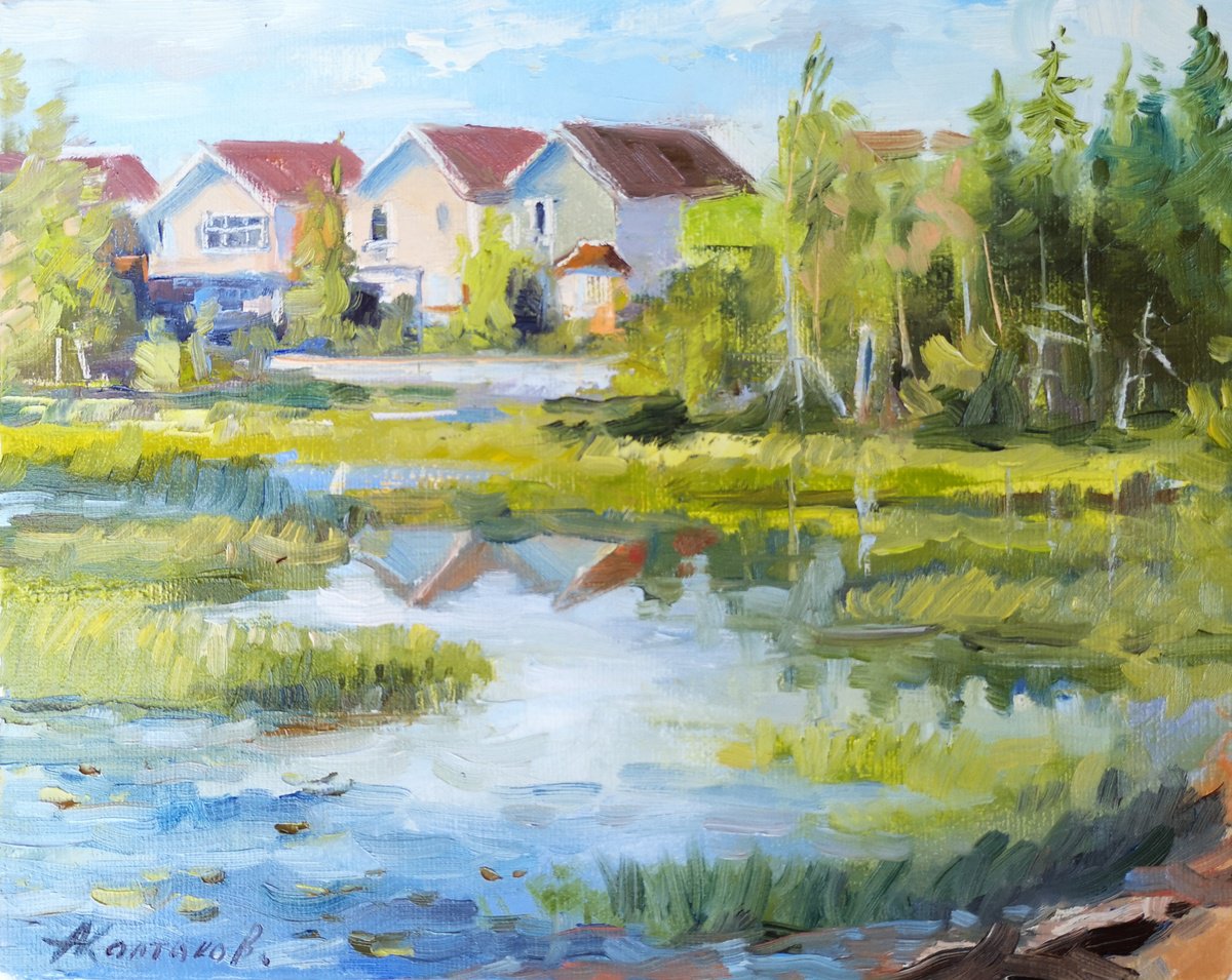 Impressionistic Landscape Oil Painting By Alexander Koltakov, 10 X 8, Belchers Marsh Park Trail, Original Artwork