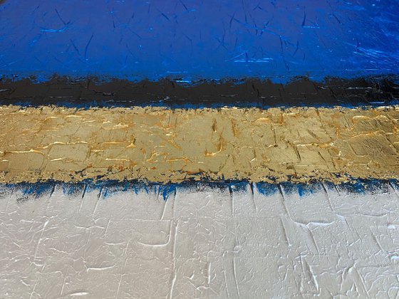 Blue Infinity - XL LARGE,  TEXTURED, GOLD LEAF ABSTRACT ART – EXPRESSIONS OF ENERGY AND LIGHT. READY TO HANG!