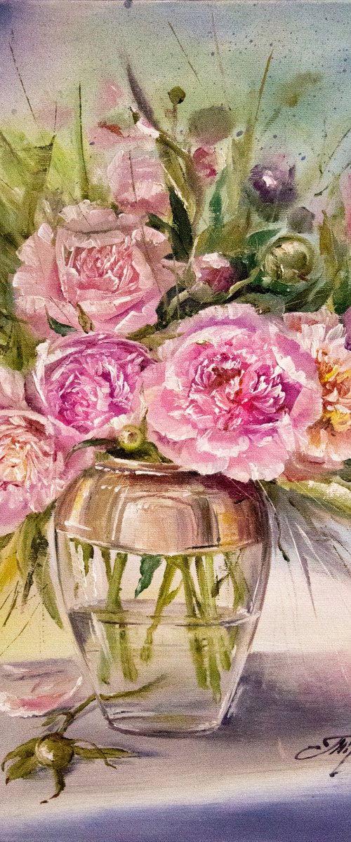"Bouquet of Peonies" oil painting on canvas, can be personalized for you. by Tetiana Tiplova
