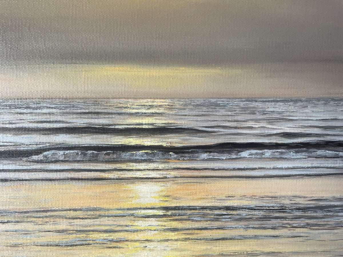 Original Oil Painting - Golden Stillness - Ocean Sunset by Aflatun