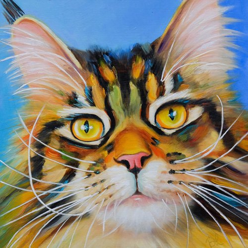 Tabby Cat Oil Painting by Denise Laurent