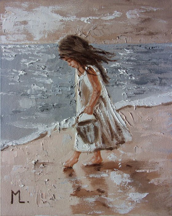 " TREASURES ...I " original painting SEA spring palette knife GIFT