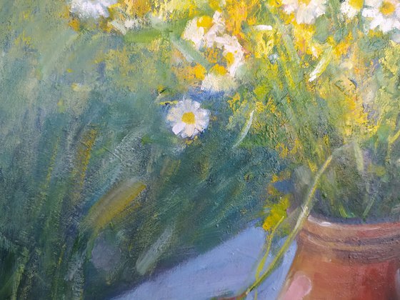 Summer bouquet on the bench