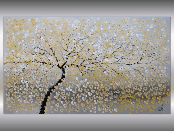 Golden Cherries - large acrylic abstract painting cherry blossoms nature painting canvas wall art