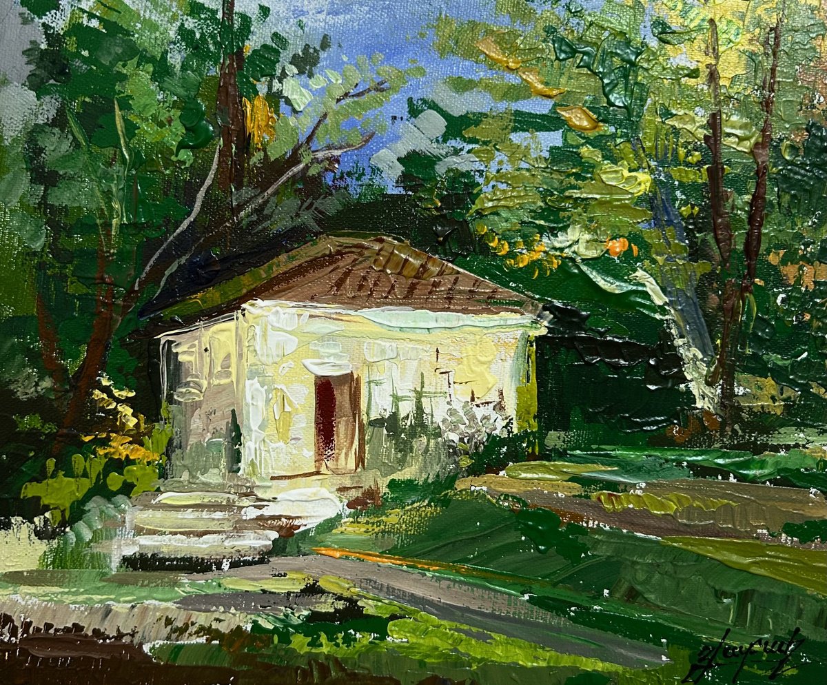 Impressionistic Landscape Oil Painting By Vahe Bagumyan, 12 X 9", Nestled In Nature, Original Artwork
