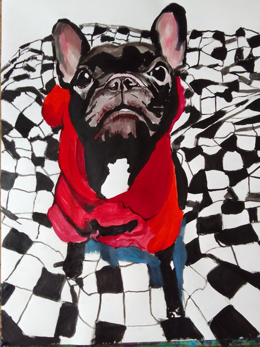 Photorealistic Animal Acrylic Painting By Soso Kumsiashvili, 24 X 33", French Bulldog, Original Artwork