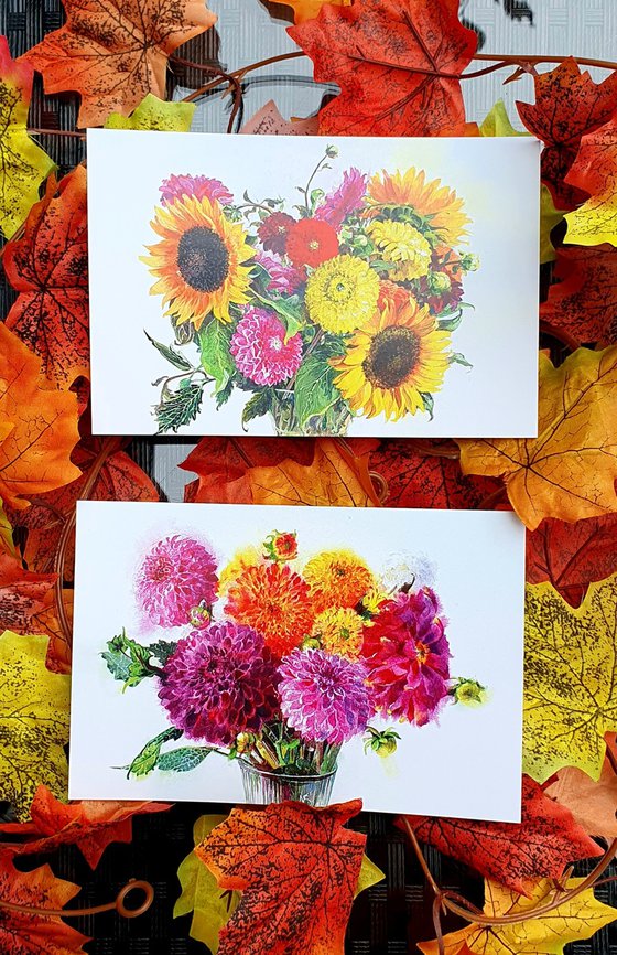 Autumn abundance of yellow and pink flowers