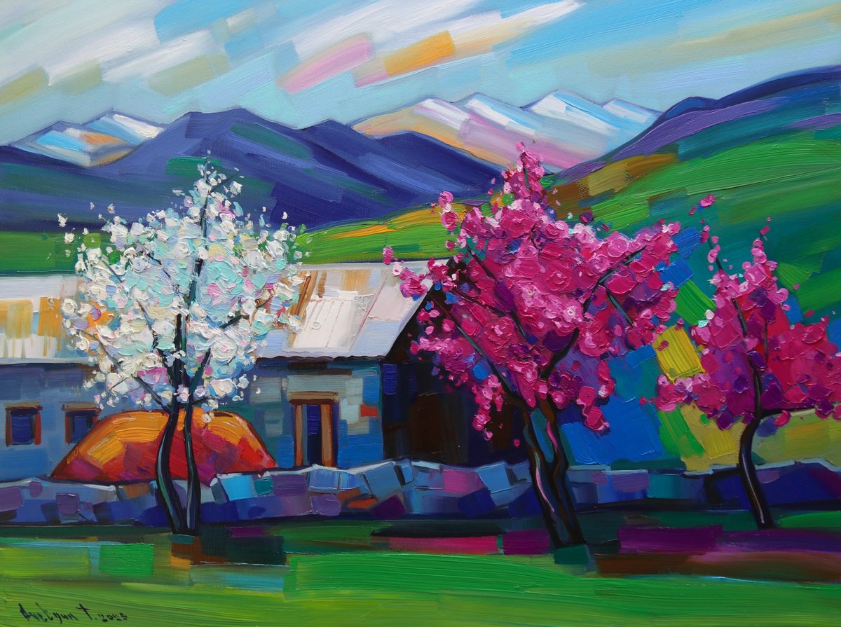 Expressive Landscape Oil Painting By Tigran Avetyan, 24 X 18", Spring Landscape, Original Artwork