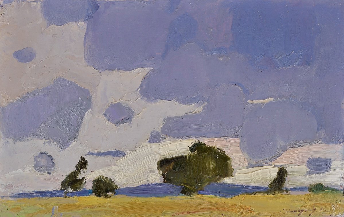 Impressionistic Landscape Oil Painting By Alexander Shandor, 16 X 10, Clouds, Original Artwork