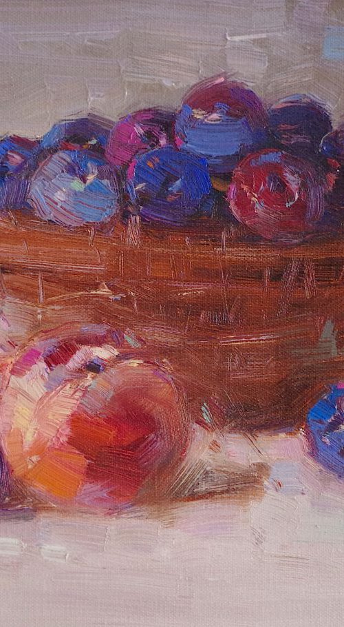 Still life with Plums, Original oil painting  Hand painted artwork One of a kind Signed with Certificate of Authenticity by Vahe Yeremyan