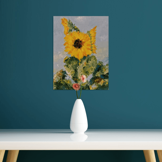 Sunflowers in the field. Palette knife artwork.