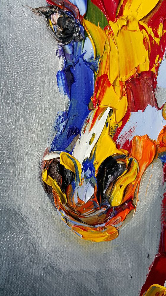 Giraffe - animal, animal face, abstractionism, painting on canvas, gift, animals art, animals oil painting, palette knife