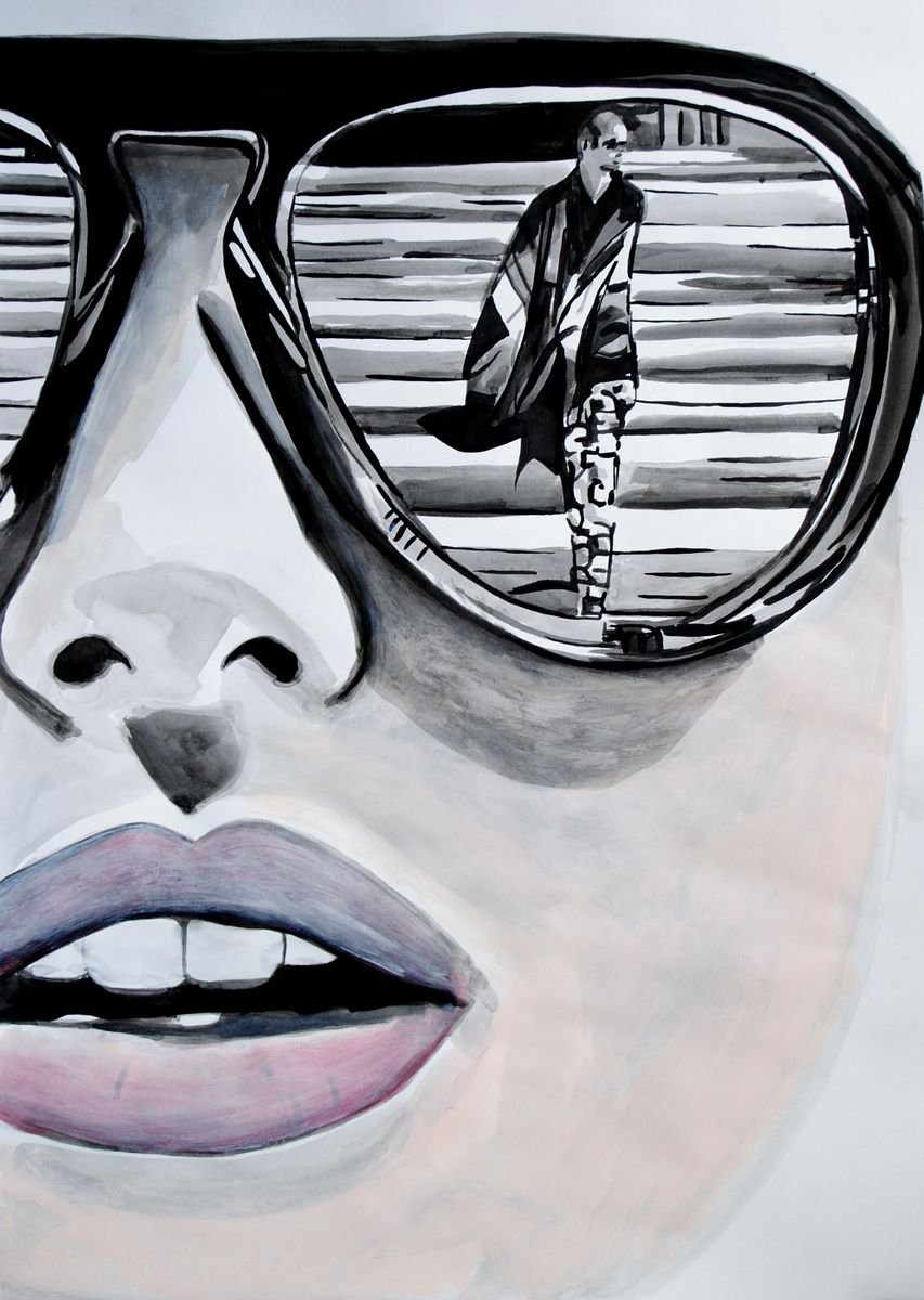 Urban And Pop Ink Drawing , Girl With Sunglasses By Alexandra Djokic, 20 X 28, Artwork For Sale On Artfinder