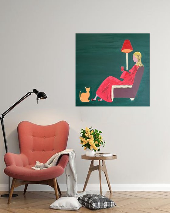 Woman with Cat original Painting