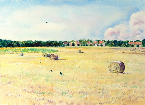 Landscape with haystacks by Daria Galinski