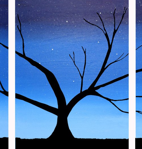 Tree in Blue 3 panel canvas wall abstract 54 x 24 by Stuart Wright