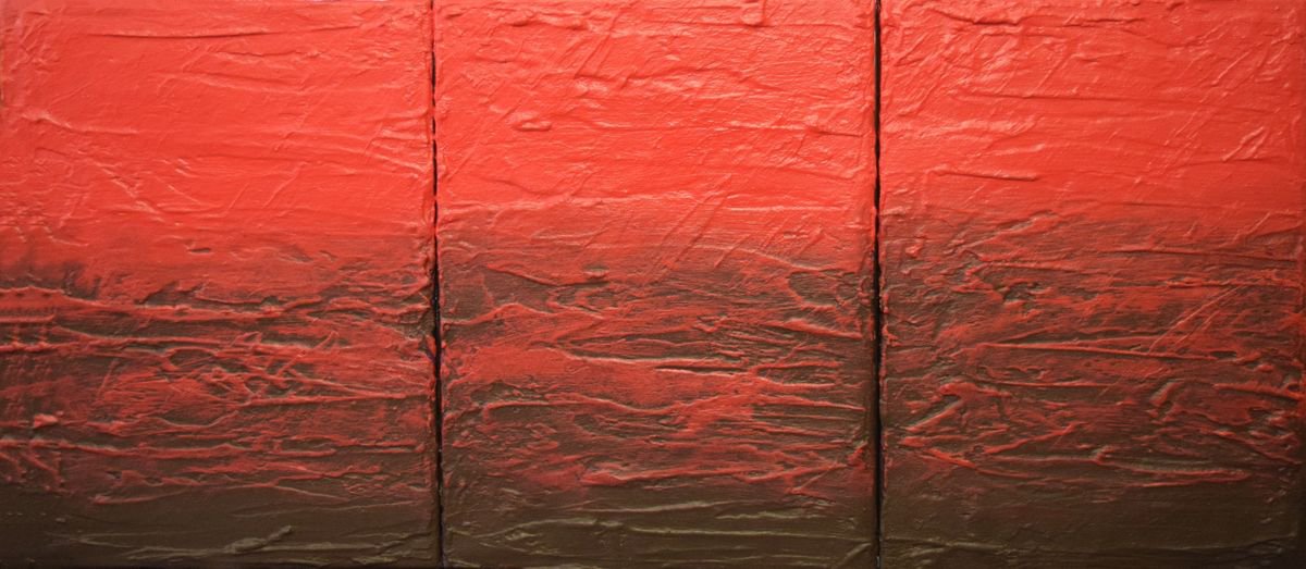 Abstract Painting By Stuart Wright, 48 X 20", Crimson Red Intuition, Original Artwork