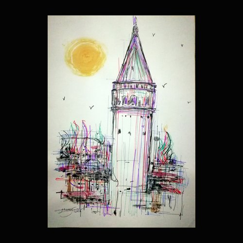 Sketch of Galata Tower by Jamaleddin Toomajnia