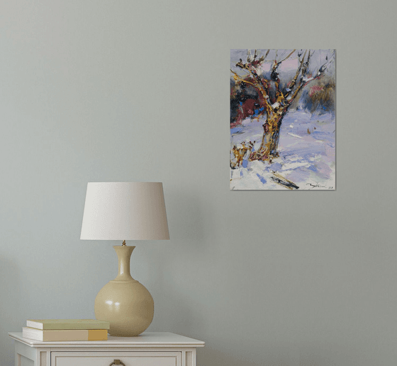 Winter landscape | Snow and Trees | Original oil painting