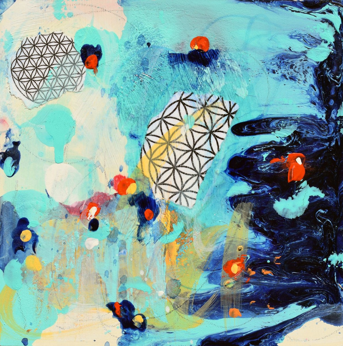 Abstract Painting By Cynthia Ligeros, 5 X 5, Distance, Original Artwork