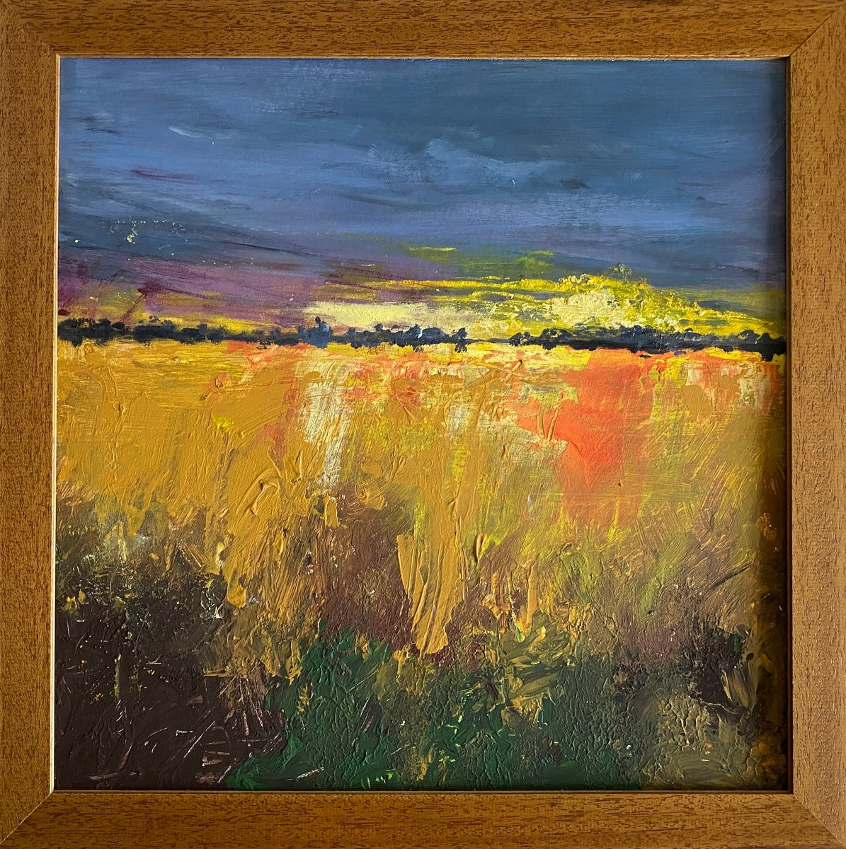 Pink sky over fields framed by Teresa Tanner