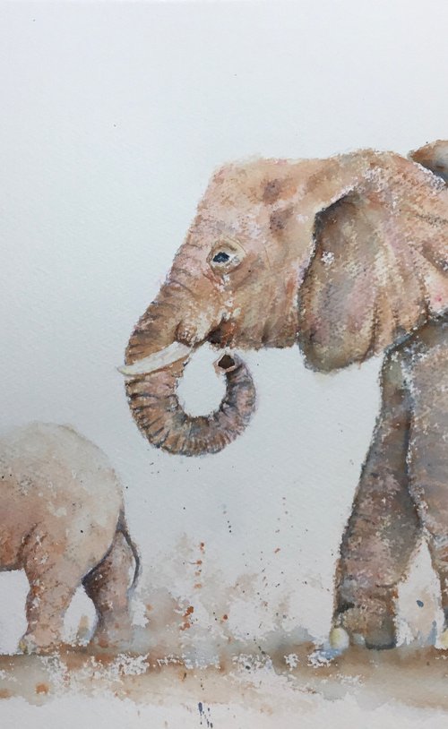 Elephant mother and baby by Sabrina’s Art