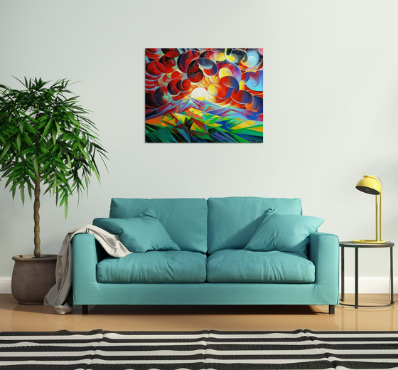 Sunset (100x80cm, cubism, oil painting)