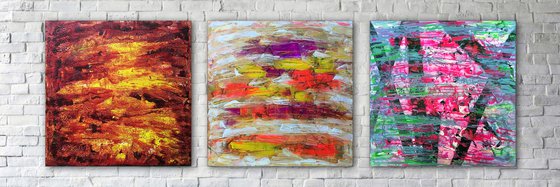 "Something For Everyone" - Save As Series - Original Large PMS Abstract Triptych Acrylic Paintings On Canvas - 90" x 30"