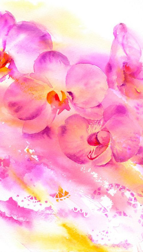 Orchid watercolour painting, Vibrant floral wall art, Orchid painting, Orchid wall art, Floral painting by Anjana Cawdell