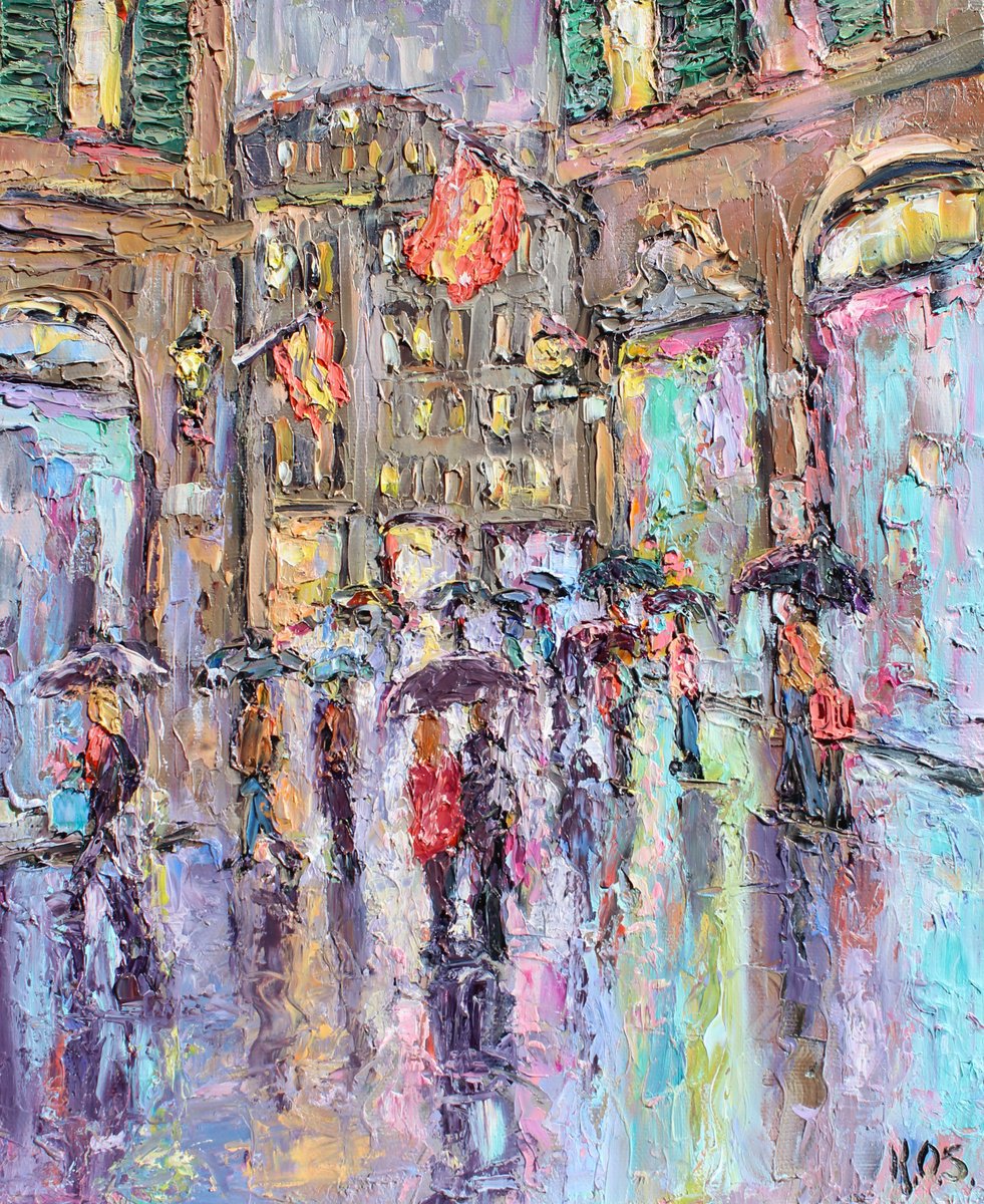 Impressionistic Cityscapes Oil Painting By Kristen Olson Stone, 10 X 12", Magic Night, Barcelona, Original Artwork