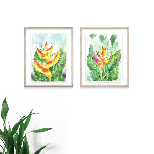 Heliconia flower watercolor set of 2 by Tanya Amos