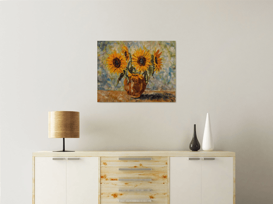Sunflowers palette knife impasto oil painting on canvas