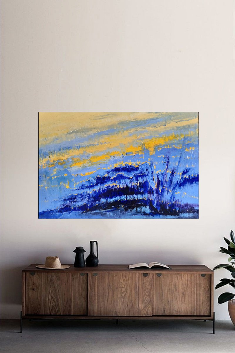 Abstract Oil Painting By Tigran Mamikonyan, 59 X 39", Sunrise Vii 100X150Cm, Original Artwork