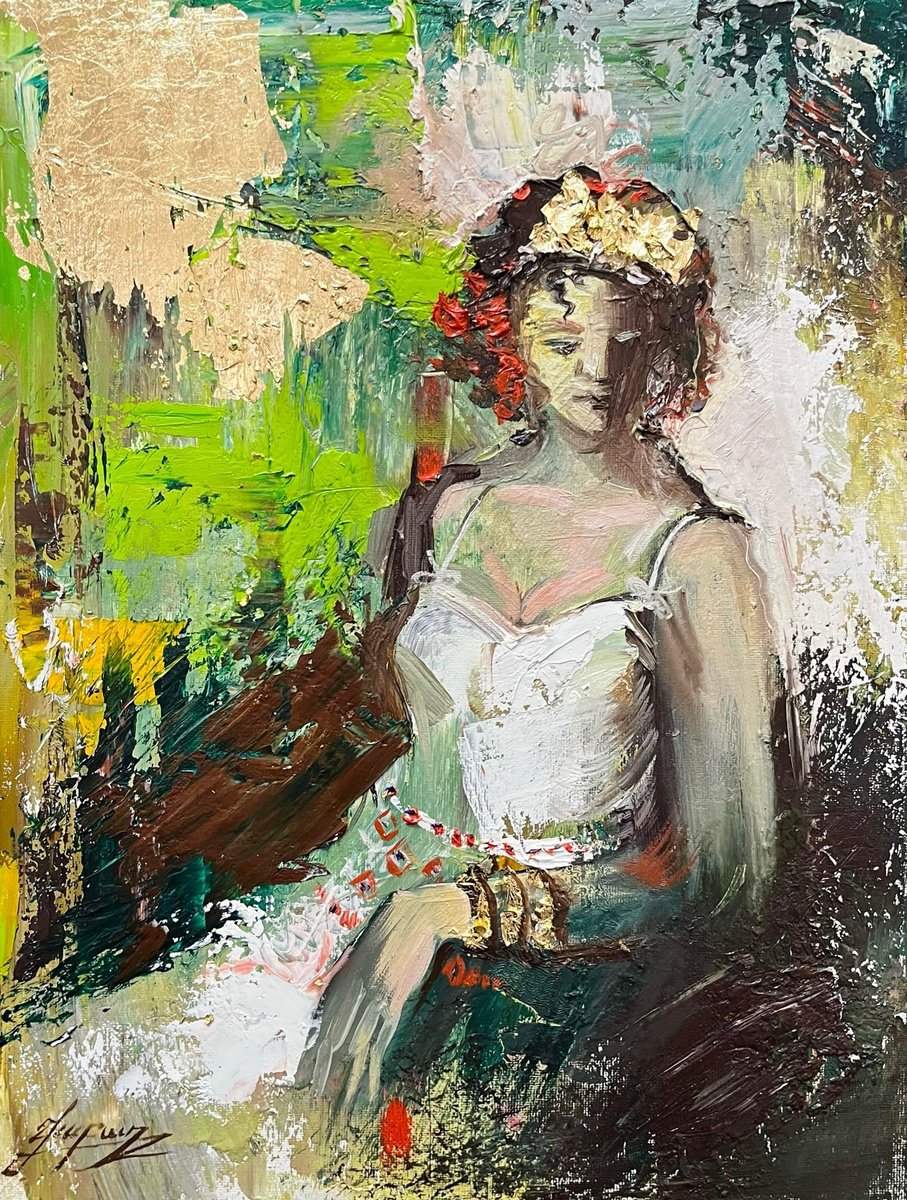 Impressionistic Portrait Oil Painting By Vahe Bagumyan, 12 X 16", Rustic Reverie, Original Artwork