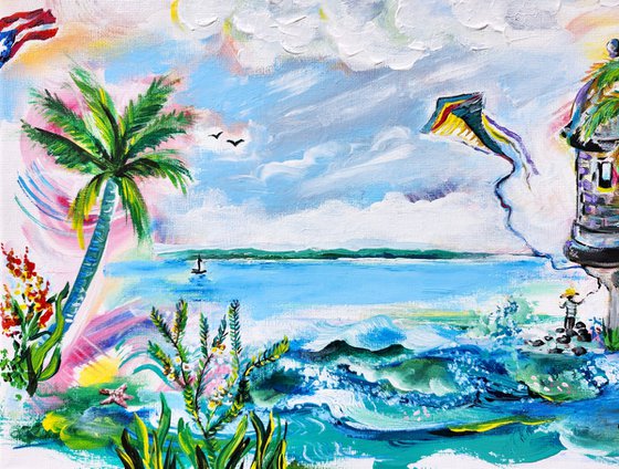 Flying kite in San Juan, PR