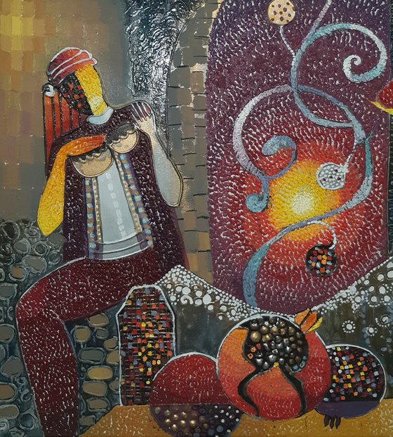 Armenian coloring (70x60cm, oil painting, modern art, ready to hang, music painting)