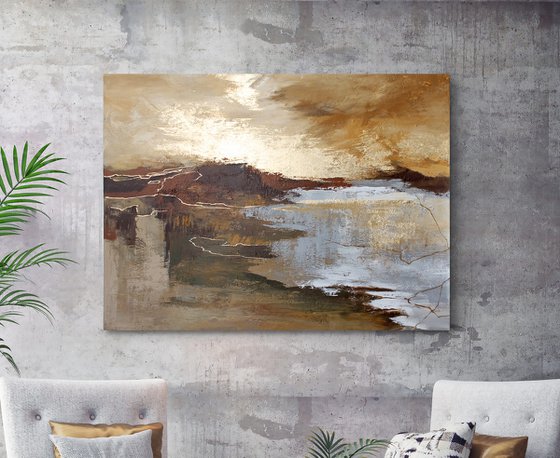 "Calabria 2" Abstract brown gold grey art