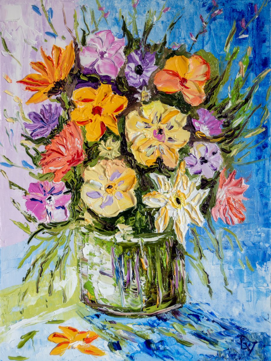 Impressionistic Botanical Oil Painting By Vladyslav Durniev, 12 X 16", Summer Bouquet, Original Artwork