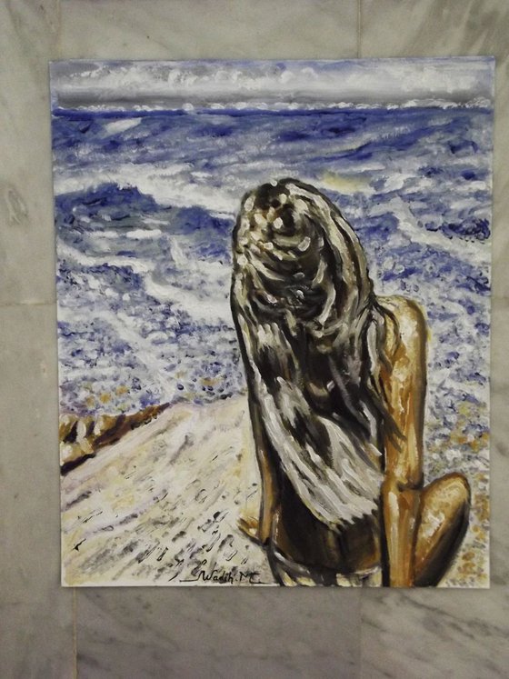 SITTING ON THE BEACH - Seascape view - 29.5x36 cm