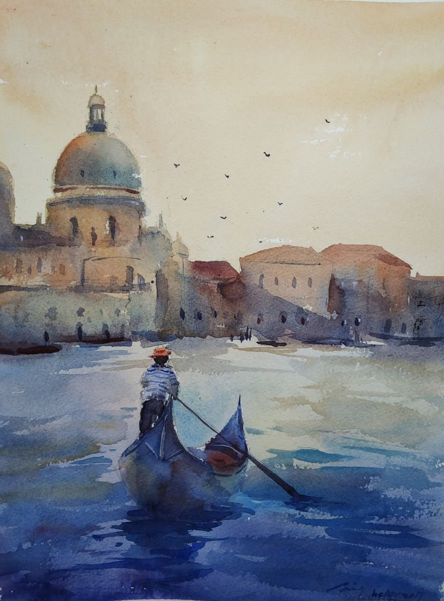Impressionistic Landscape Watercolour By Jing Chen, 11 X 15, Venice 8, Original Artwork