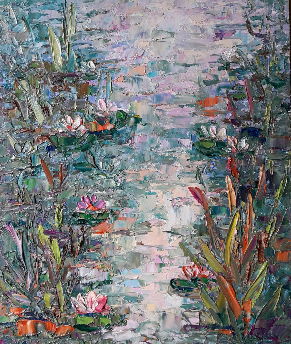 Water Lilies Artwork, Flower Painting, Water lily Oil Impasto, Original Art Modern, Decor... by Kseniya Kovalenko