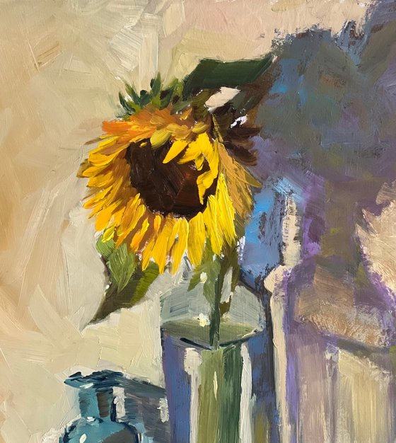 Sunflowers with a dash of blue