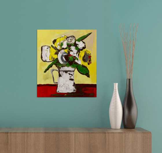 Wildflower still life on yellow background