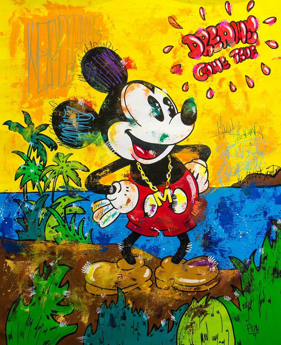 Urban And Pop Acrylic Painting , My Private Island Ft. Mickey Mouse By Carlos Pun Art, 28 X 35, Artwork For Sale On Artfinder
