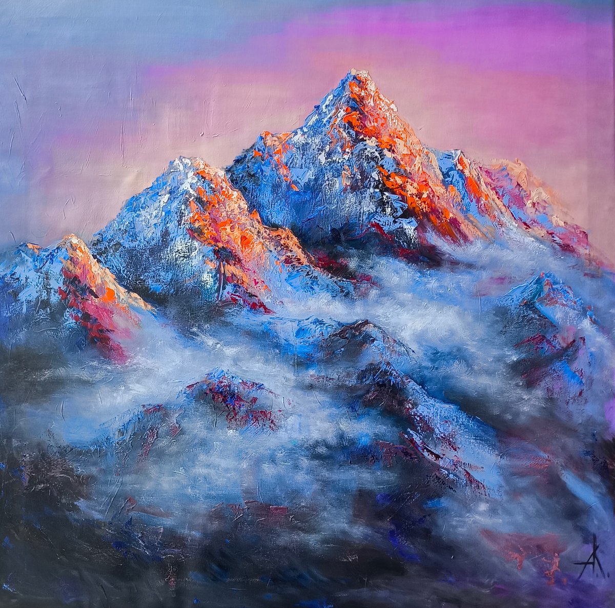 Expressive Oil Painting , Where The Mountains Breathe By Anastasia Kozorez, 39 X 39, Artwork For Sale On Artfinder