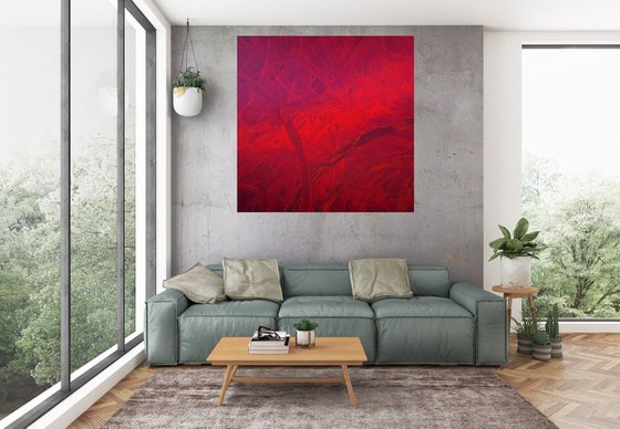 Fill the empty space in my heart  - XL 110x110 cm  red abstract painting